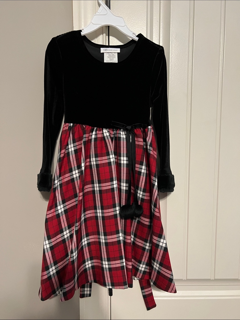 Bonnie Jean Black Top with Red Plaid Skirt Dress